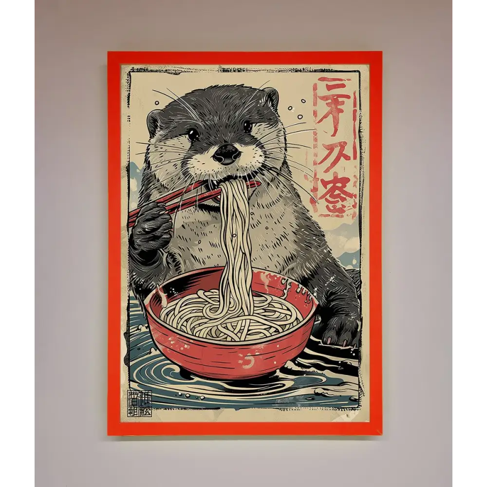 Noodles Otter Framed Wall Art - B0 (100 x 141 cm) / Neon Red - Framed Print