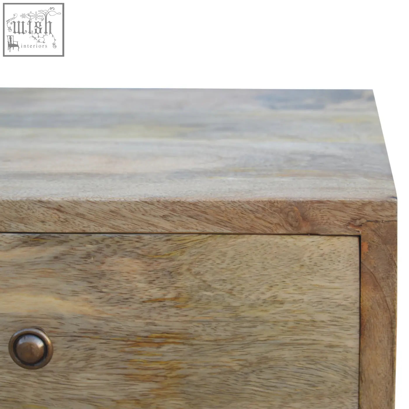 Rustic wooden nightstand with brass knob in oak-ish solid mango wood from nordic style 4-drawer multi bedside table