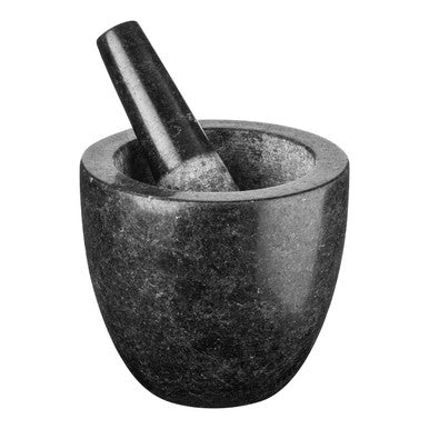 Norse speckled charcoal granite mortar and pestle set perfect for grinding spices and herbs in the kitchen