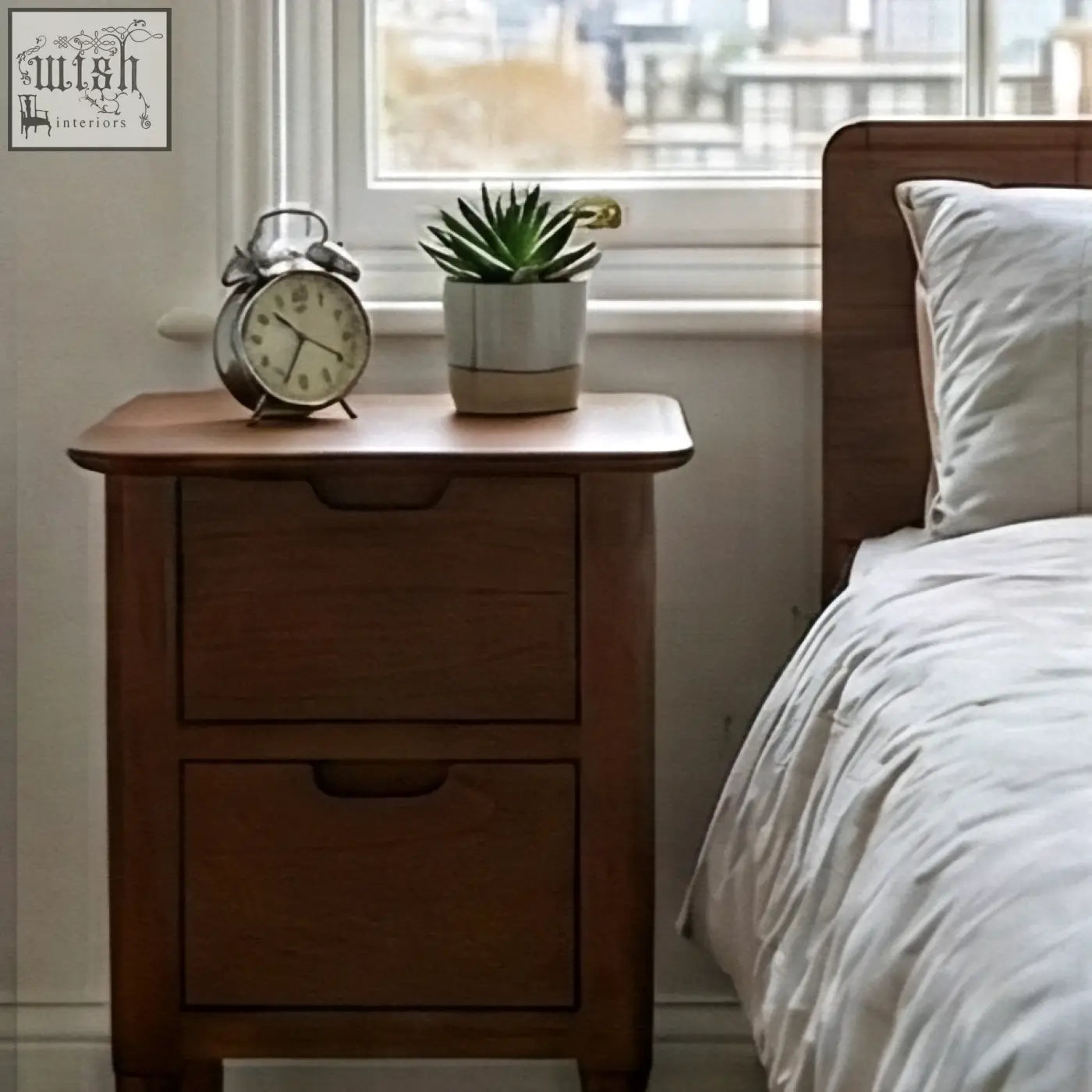 Dark wood two-drawer norway wooden furniture nightstand with rounded corners and simple handles from wooden furniture collection