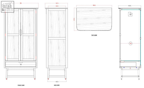 Wooden norway walnut wardrobe with two doors and drawer in white cedar wood featuring minimalist design