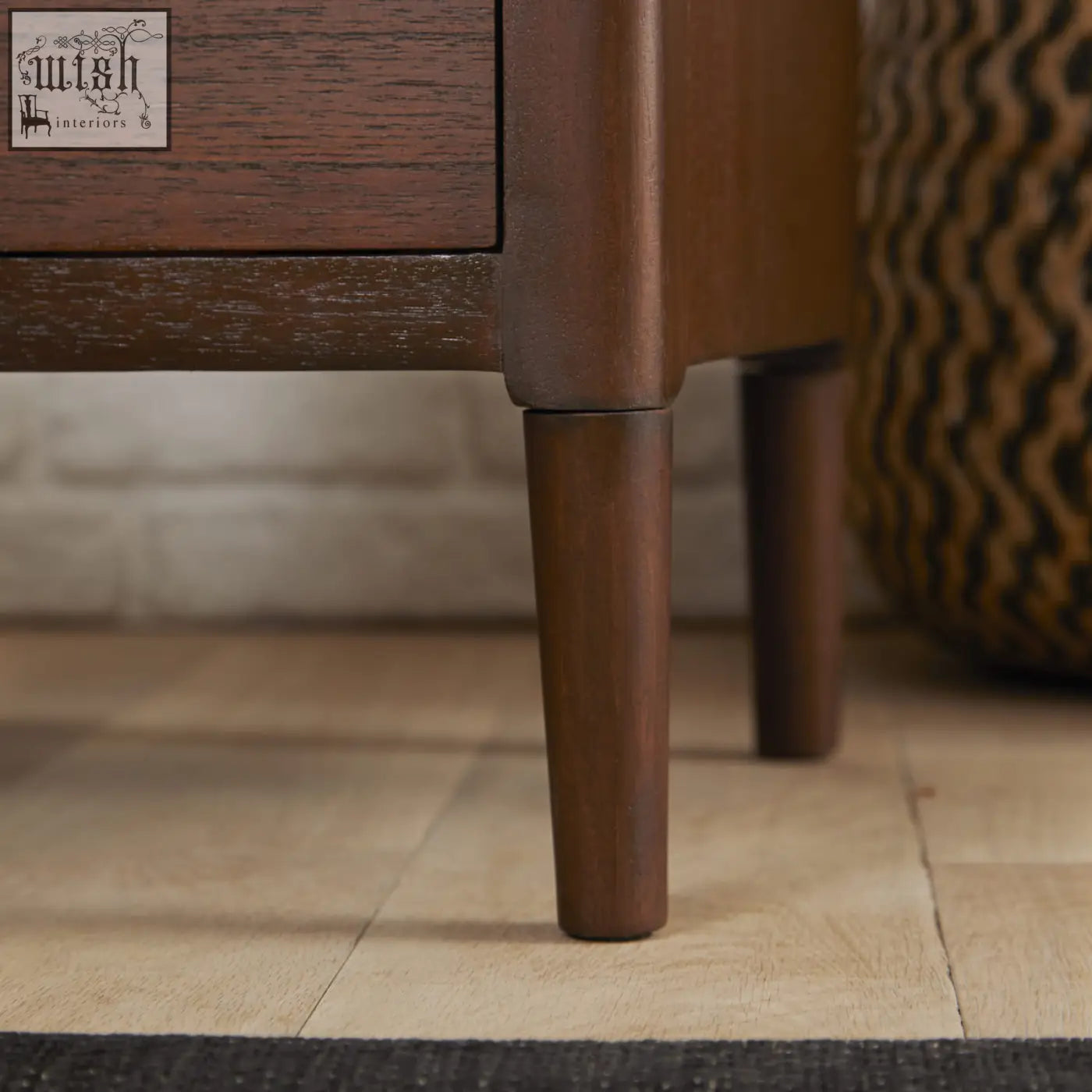 Dark brown tapered wooden leg of norway walnut wooden bedside table from wooden furniture collection