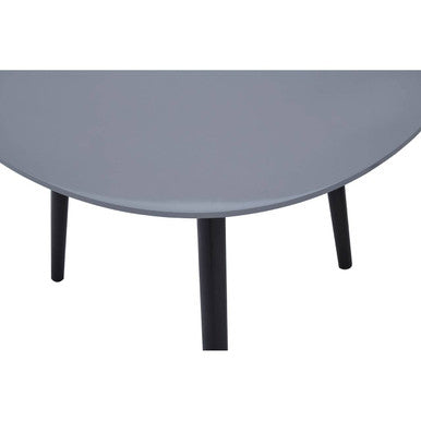 Gray round coffee table with black tapered legs from nostra set of 2 triangular nesting tables for living room use