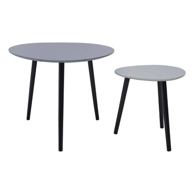 Nostra set of 2 triangular nesting tables with matte gray tops and slender black legs for minimalist side use