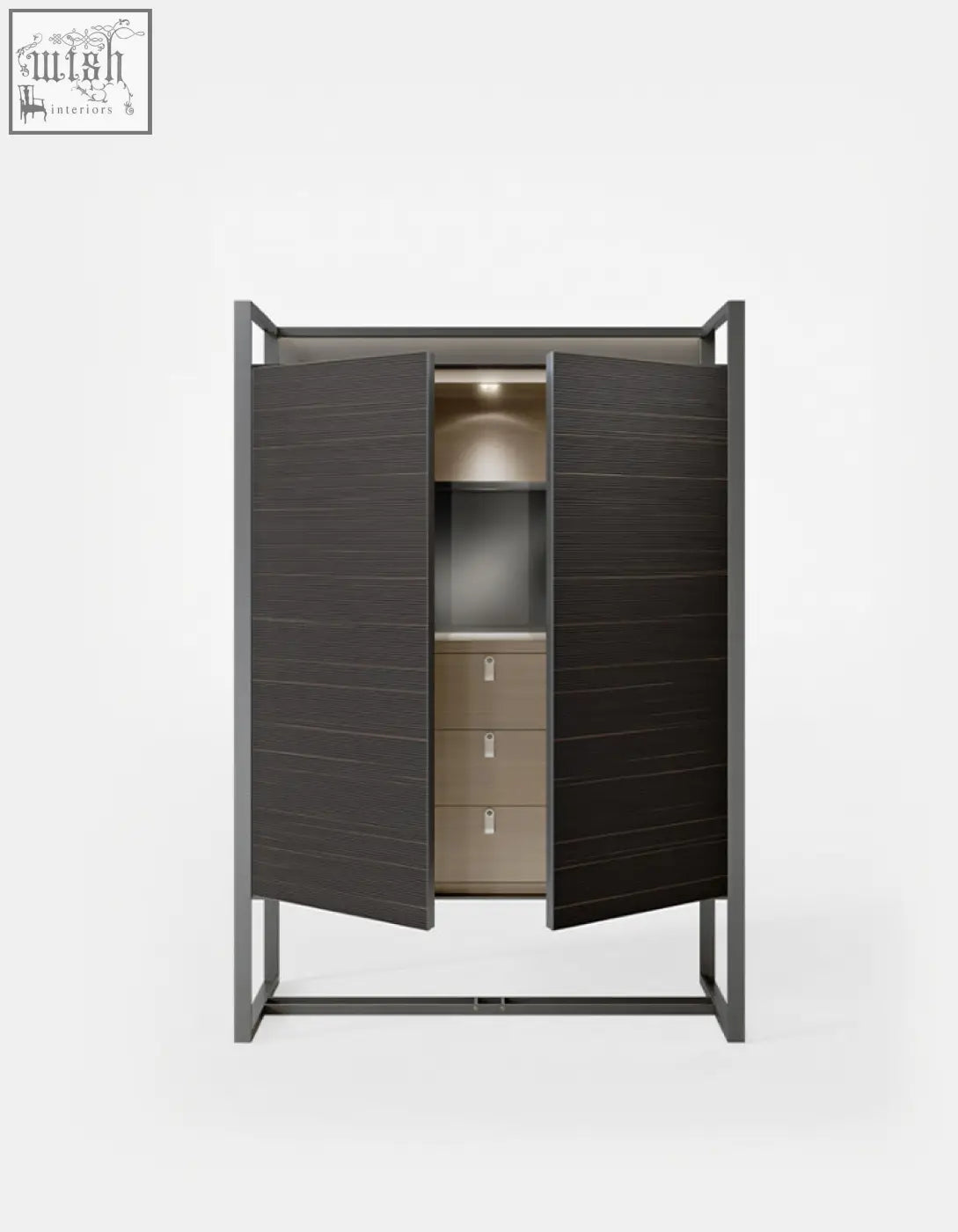 Modern dark wood nouri sideboard with sleek metal frame wine storage and integrated drawers offer financing shipping cost