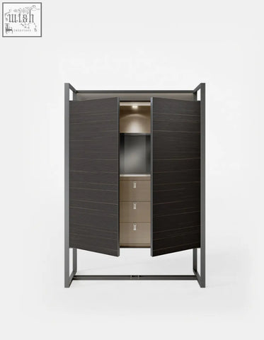 Modern dark wood nouri sideboard with sleek metal frame wine storage and integrated drawers offer financing shipping cost