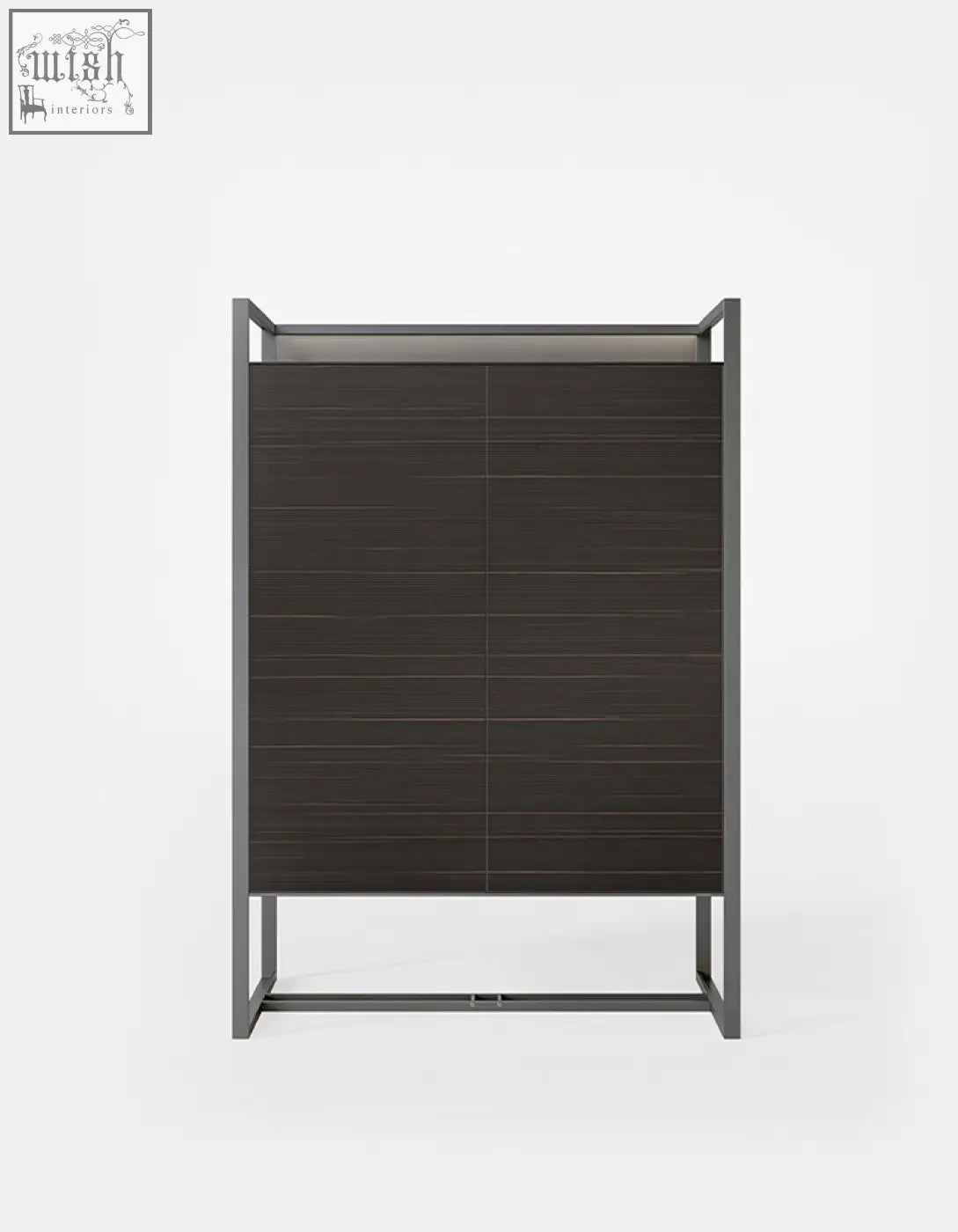 Dark wood grain nouri sideboard with metal frame wine storage featuring two doors and offer financing options