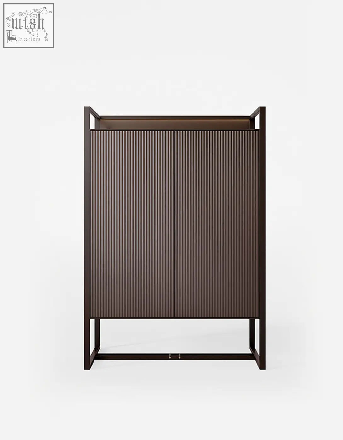 Dark brown ribbed nouri sideboard with metal frame offers wine storage and financing options with low shipping cost