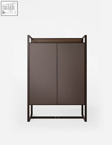 Dark brown ribbed nouri sideboard with metal frame offers wine storage and financing options with low shipping cost