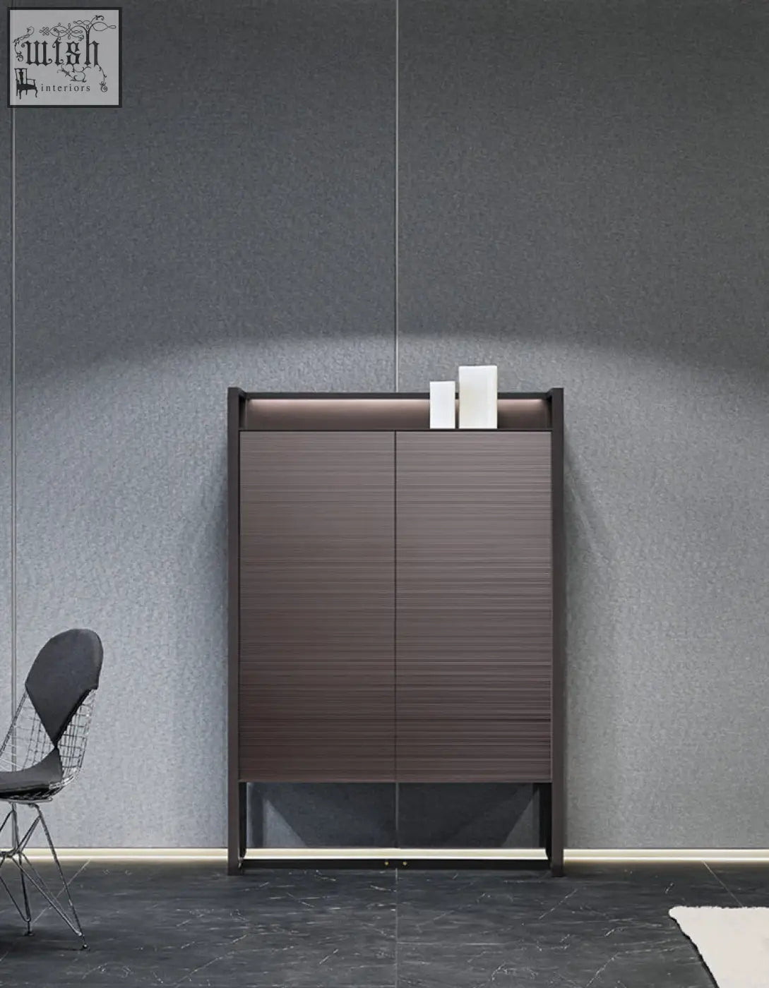 Modern brown wooden nouri sideboard with sleek grain finish and black metal frame for wine storage offer financing available