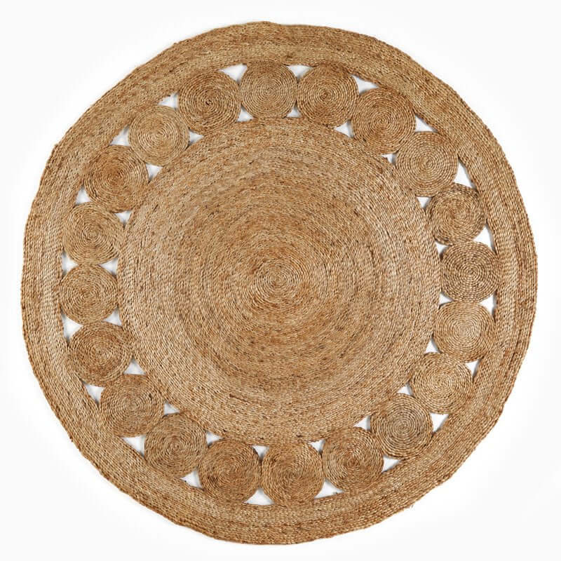 Nova natural circle handwoven round jute rug with natural fiber texture and concentric circular patterns