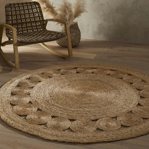 Nova natural circle rug handwoven round jute natural fiber rug with textured woven design and concentric edge patterns