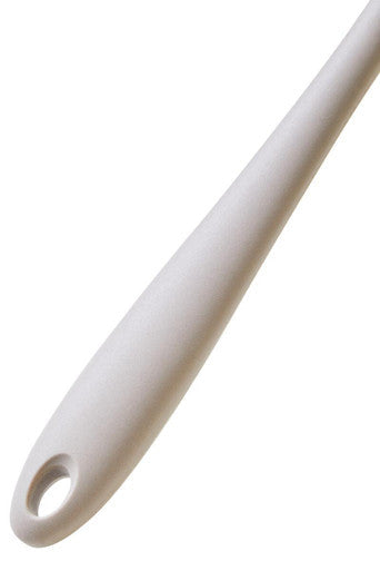 White silicone spatula handle with smooth textured surface and hanging hole from nova natural stone silicone spatula
