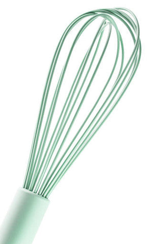 Nova sage green silicone whisk with flexible wire loops and a smooth rounded handle in sage green silicone
