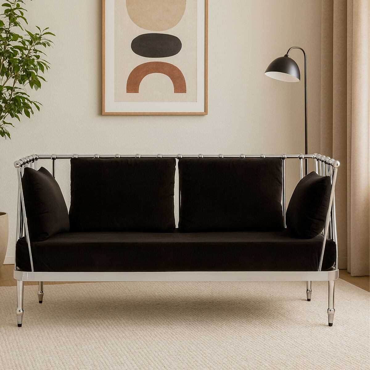 Novo 2 Seat Silver Finish Tapered Arms Sofa