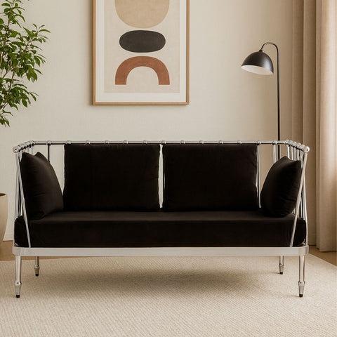 Novo 2 Seat Silver Finish Tapered Arms Sofa