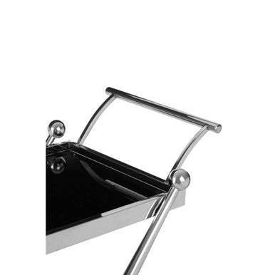 Novo 2 tier silver chrome finished metal serving cart with black glass tray and sleek cross design trolley style