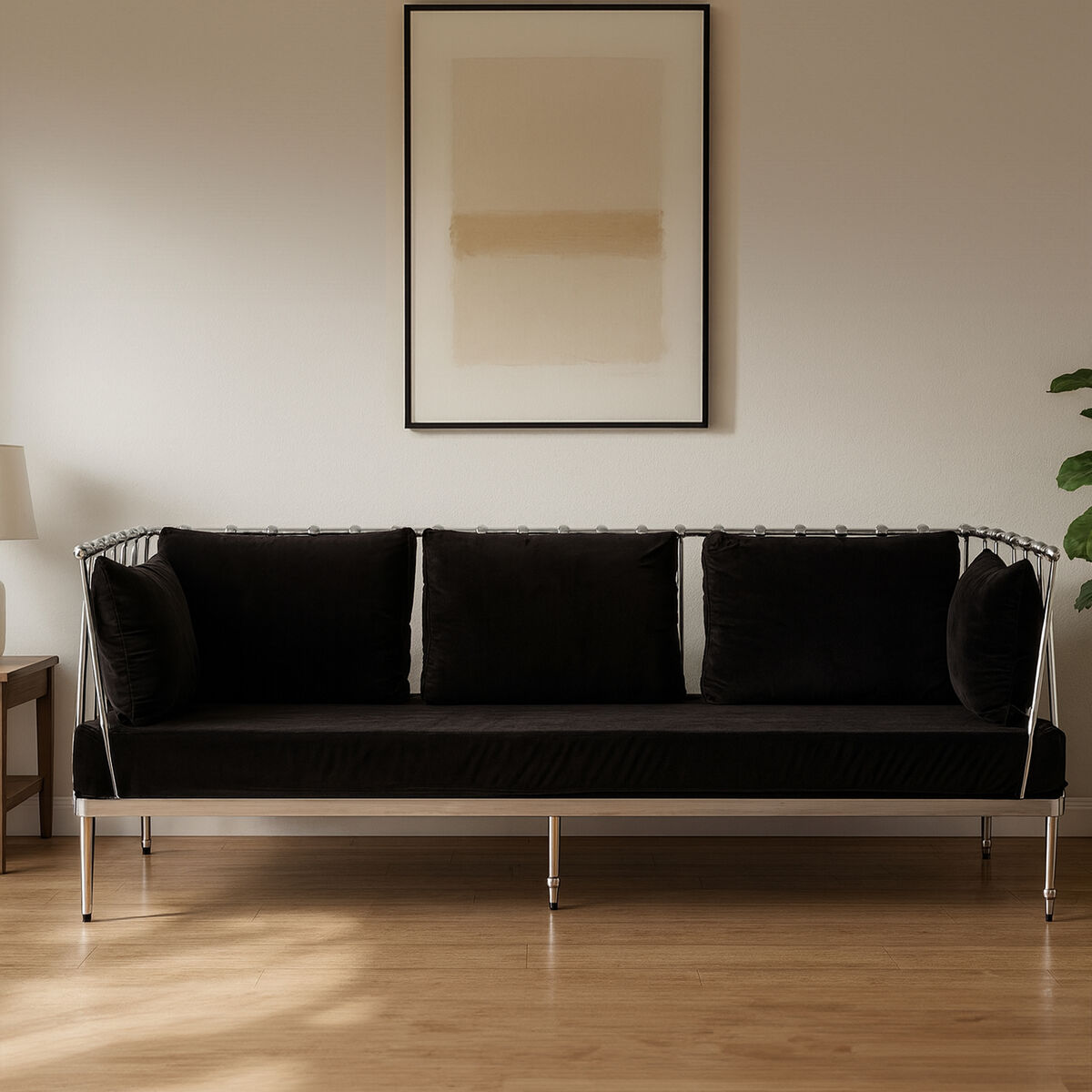 Novo 3 Seat Silver Finish Tapered Arms Sofa