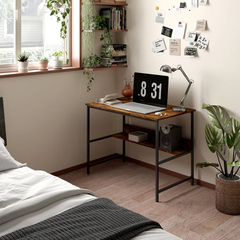 HOMCOM 2-Tier Computer Desk, 100 x 60 cm, Rustic Brown