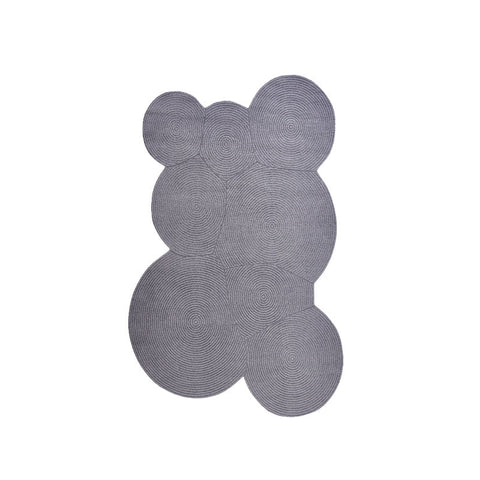 Gray bear-shaped nulaa fractal wool rug with concentric circular patterns made of soft wool for stylish decor