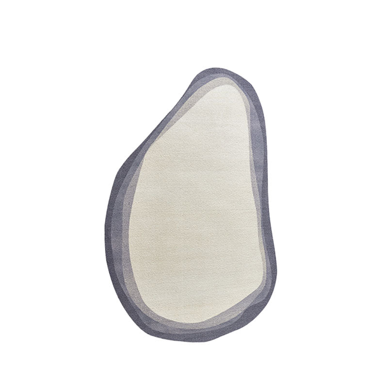 Cream-colored irregular nulaa fractal wool rug with soft gray border in various shapes available