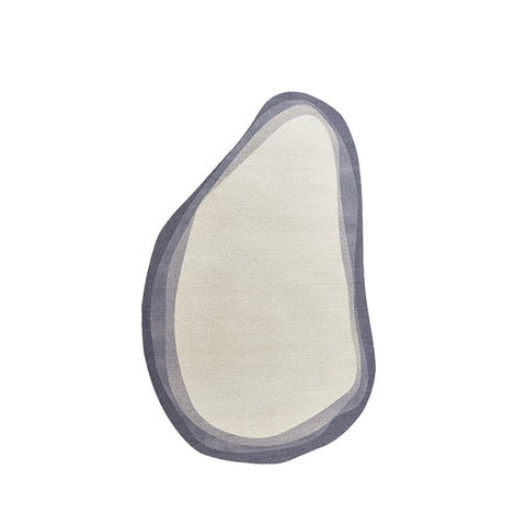 Cream-colored irregular nulaa fractal wool rug with soft gray border in various shapes available