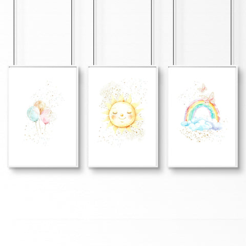 Nursery Rainbow Decor | Set of 3 wall art prints