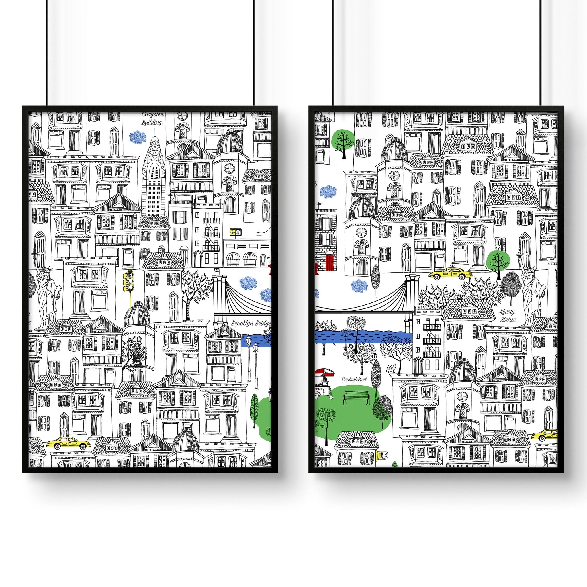 NY city posters | Set of 2 wall art prints for office decor