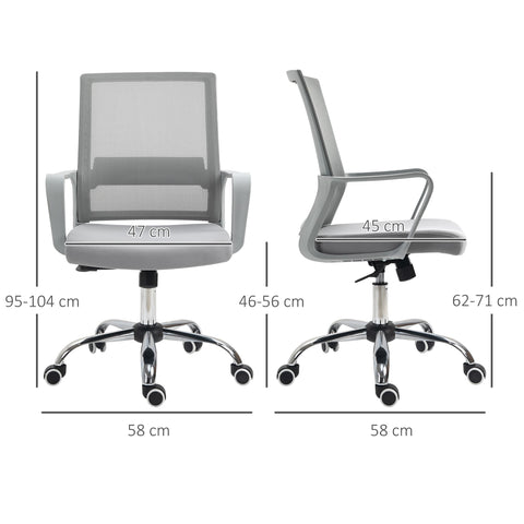 Vinsetto Ergonomic Desk Chair Mesh Office Chair with Adjustable Height Armrest and 360\'c2\'b0 Swivel Castor Wheels Grey