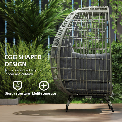 Outsunny Rattan Egg Chair with Cushions and Pillows, Charcoal Grey