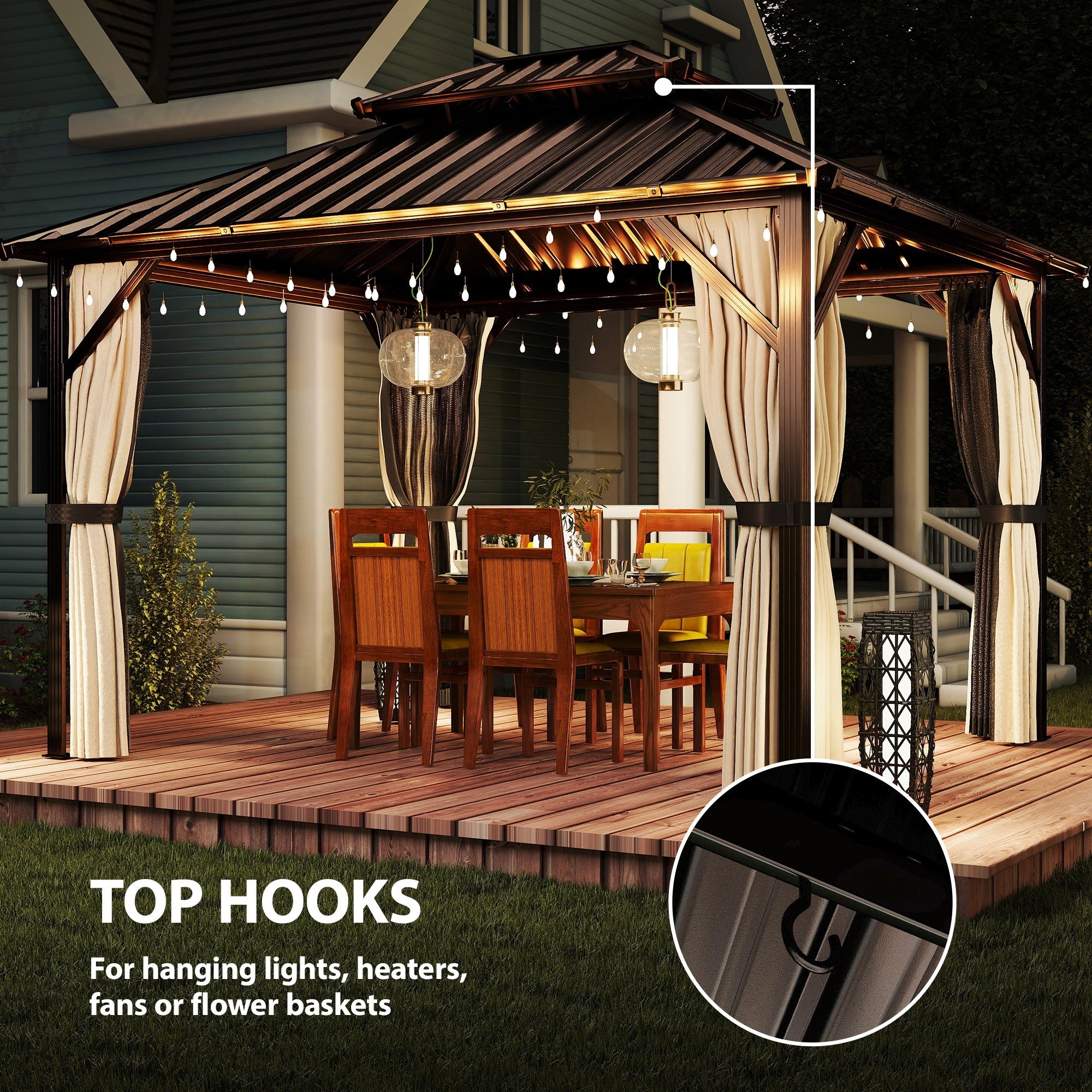 Outsunny 3x3.6 m Hardtop Gazebo Canopy with UPF50+ Double Galvanised Steel Roof, Aluminium Garden Gazebo Permanent Pavilion, Brown