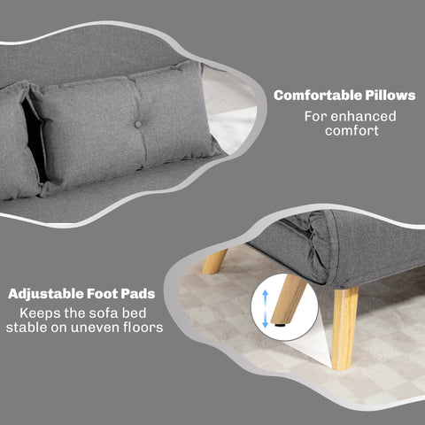 HOMCOM Two-Seater Linen-Look Sofa Bed - Grey