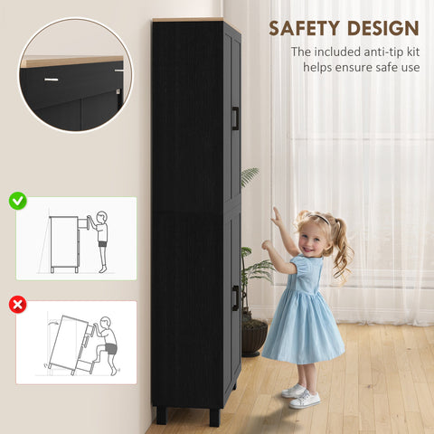 HOMCOM Freestanding Kitchen Cupboard, 4-Door Storage Cabinet with Adjustable Shelves, Modern Kitchen Pantry for Dining Room, 170cm, Black
