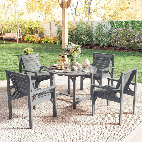 Outsunny 5 Pieces Garden Dining Set with Parasol Hole, Round Outdoor Table and Chairs, 4 Seater Wooden Garden Furniture, Grey
