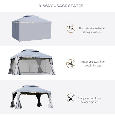 Outsunny 3 x 4m Aluminium Garden\'c2\'a0Gazebo, Marquee Canopy Shelter Pavilion Party Tent with Nets and Curtains for Garden and Deck, Grey