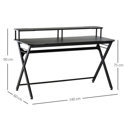 HOMCOM Gaming Desk Writing Racing Computer Table Workstation with Headphone Hook Curved Front Adjustable Feet for Home Office Use 140 x 60cm