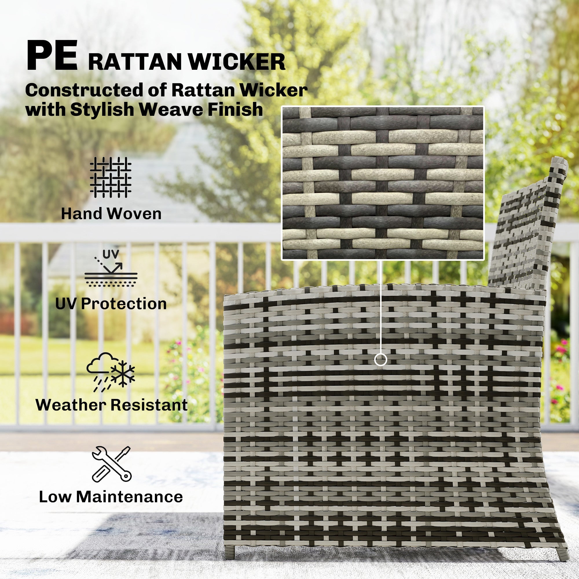 Outsunny 6 Piece Rattan Garden Furniture, Space-Saving Patio Furniture Set with Nesting Tables, Chairs, Stools, Cushions, Grey