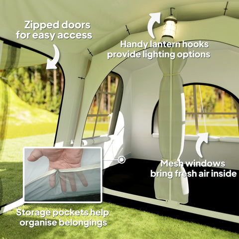 Outsunny 3-4 Man Tunnel Tent, Family Camping Tent with Porch, Bedroom and Living Area, Sewn in Groundsheet, 3000mm Waterproof, Portable with Bag for Hiking, Festival, Backpacking, Khaki