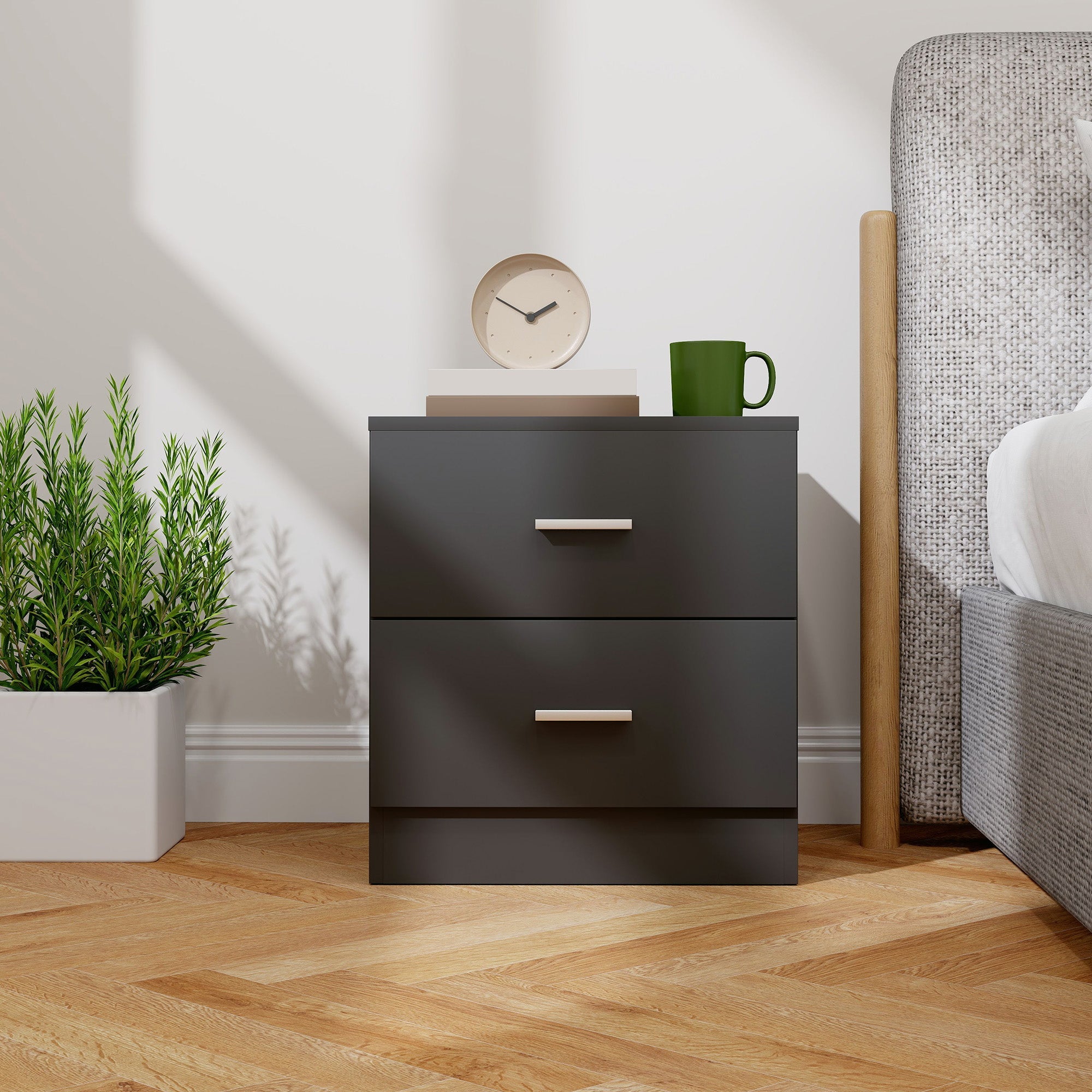 HOMCOM Modern Bedside Table, Beside Cabinet with 2 Drawers, for Bedroom, Living Room, Black