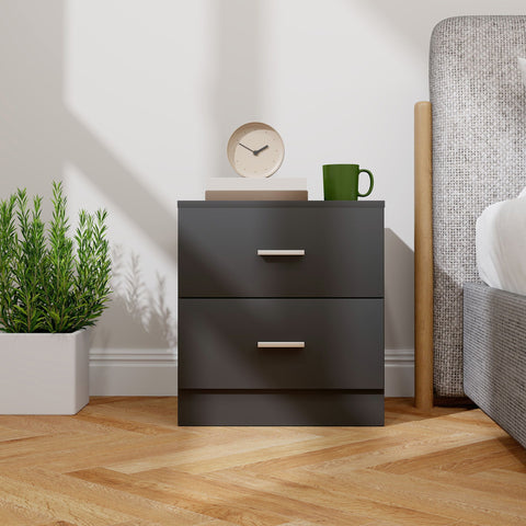 HOMCOM Modern Bedside Table, Beside Cabinet with 2 Drawers, for Bedroom, Living Room, Black
