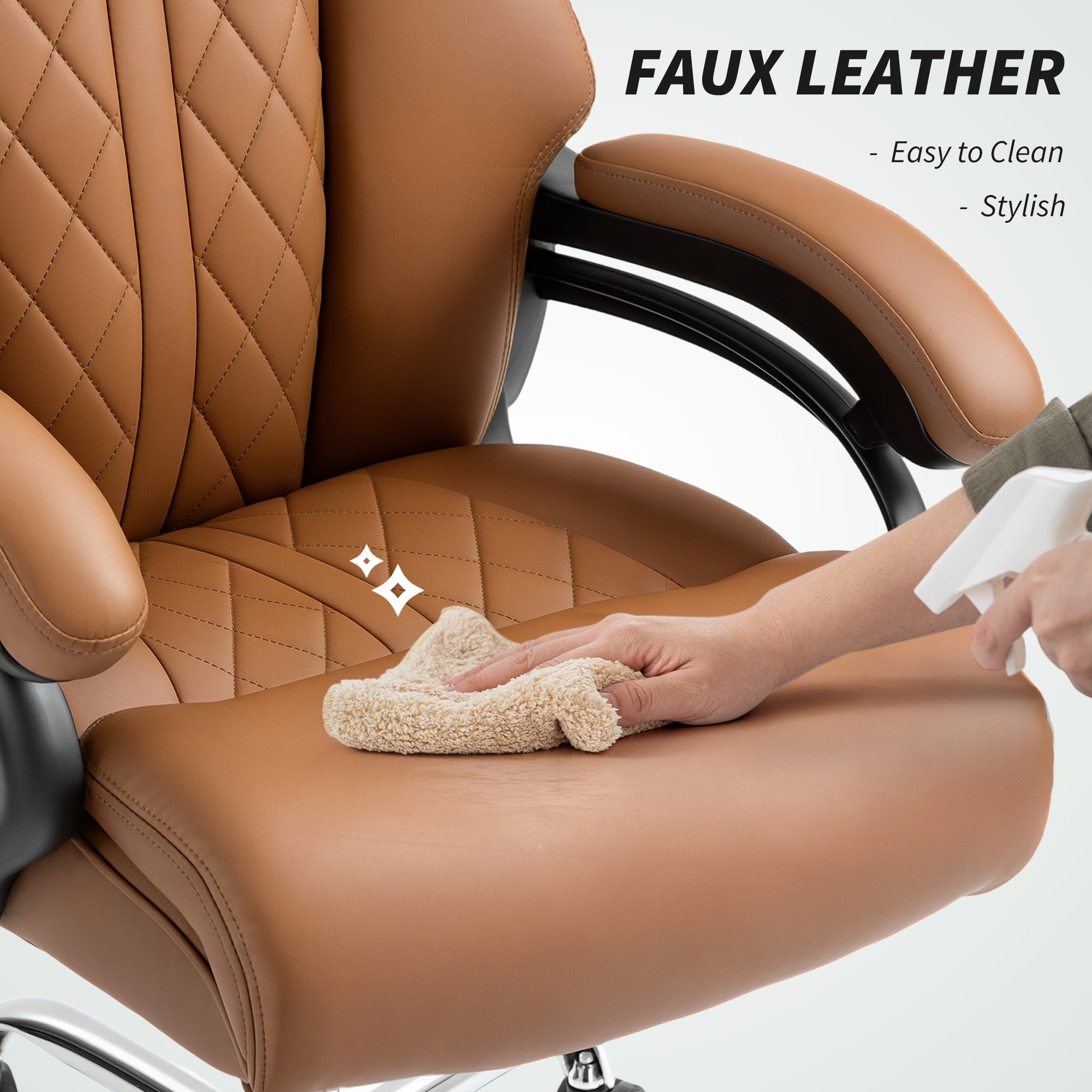 HOMCOM Spring Padded Faux Leather Office Chair - Light Brown