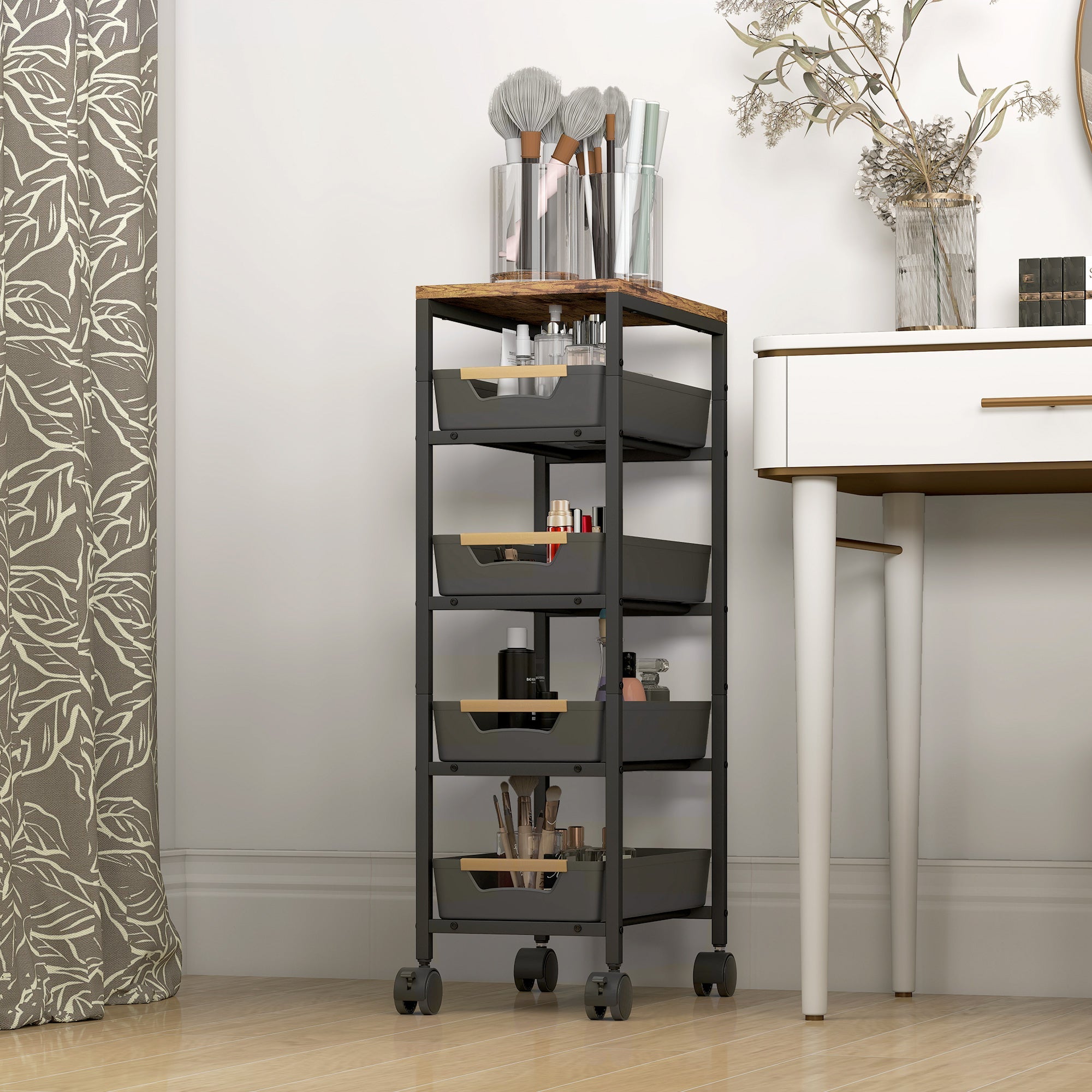 HOMCOM 5-Tier Storage Trolley on Wheels - Black