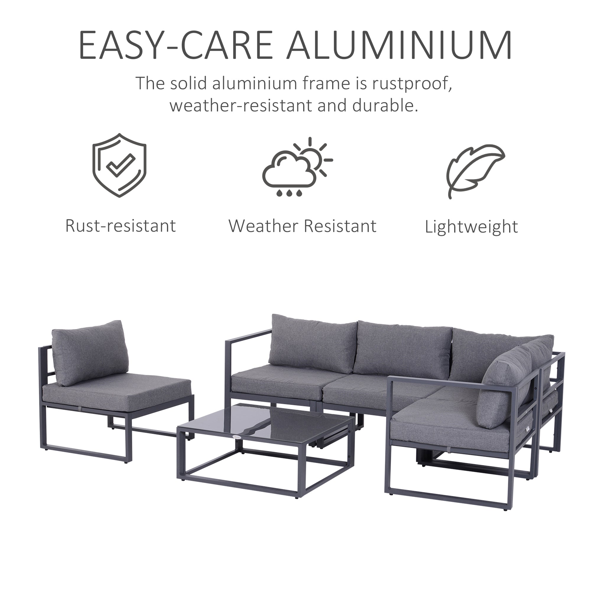 6Pcs Outdoor Sectional Sofa Set Conversation Aluminum Frame Cushion Outsunny