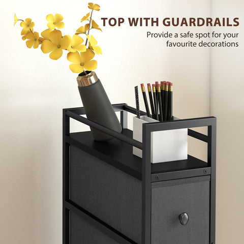 HOMCOM 4 Drawer Fabric Dresser Chest of Drawers, Slim Storage Cabinet with Steel Frame for Small Spaces, Bedroom, Black