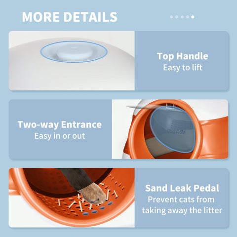 PawHut Foldable Cat Litter Tray with Lid, Deodorant, Scoop, Orange