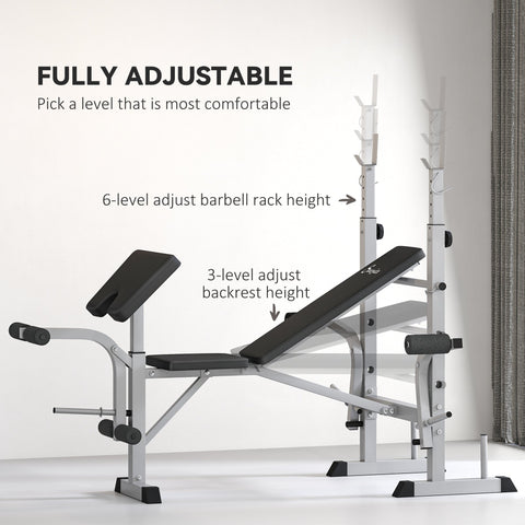 HOMCOM Adjustable Weight Bench with Squat Rack, Heavy Duty Bench Press Rack with Preacher Curl Pad, Leg Developer, Barbell Rack, Butterfly, Home Gym Strength Training Multiuse Workout Bench, Grey