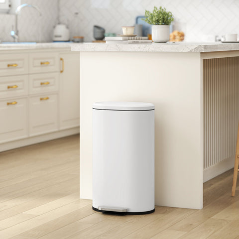 HOMCOM 30 L Modern Curved Kitchen Bin - Cream