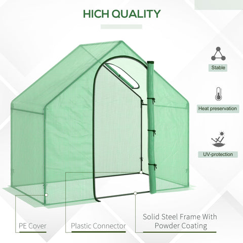Outsunny Walk In Mini Greenhouse Garden Outdoor Flower Planter Steel Frame w/ Zipped Door & Window, PE Cover, 180 x 100 x 168CM, Green