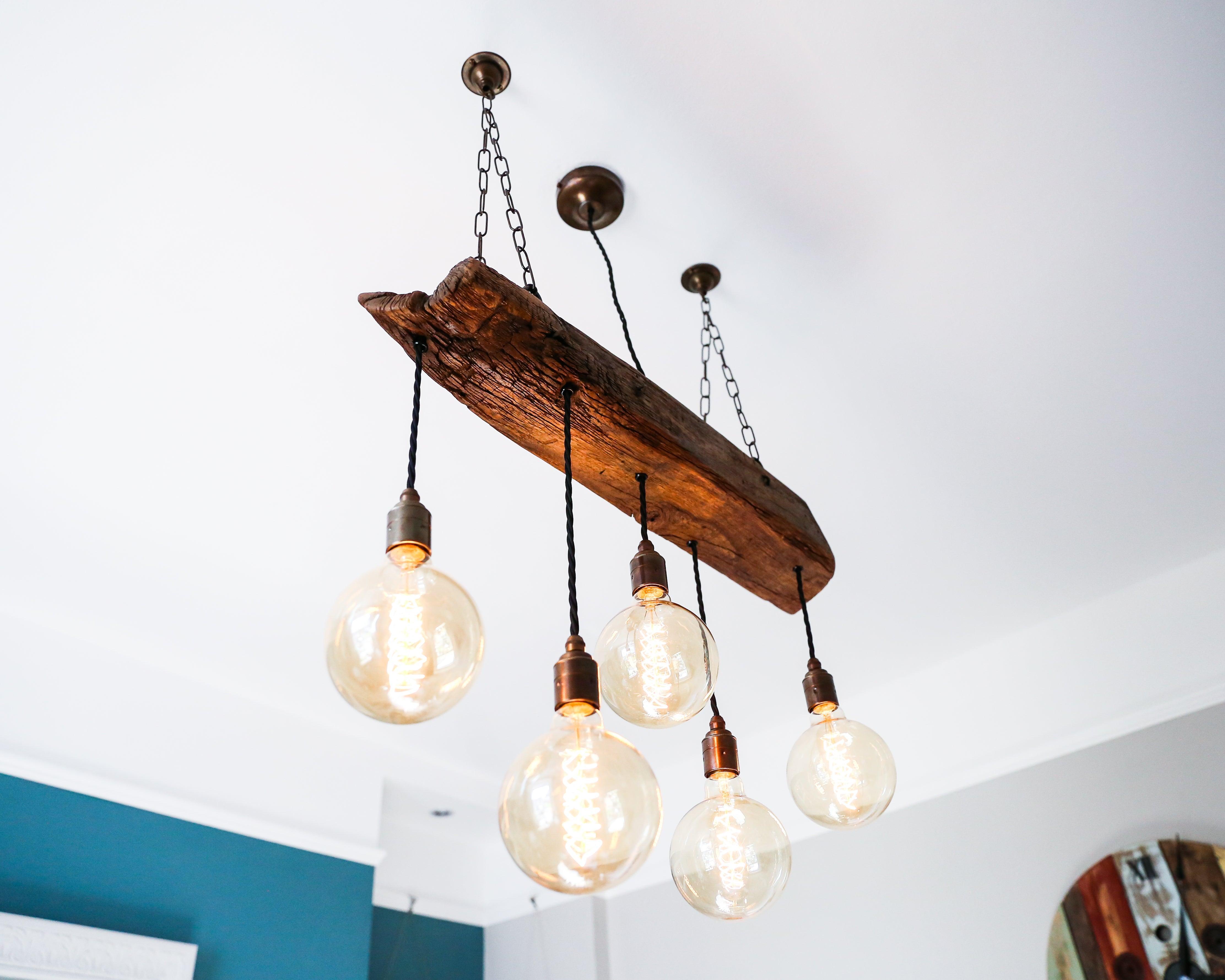 Oak Beam Chandelier | Rustic Kitchen Island & Dining Lighting UK