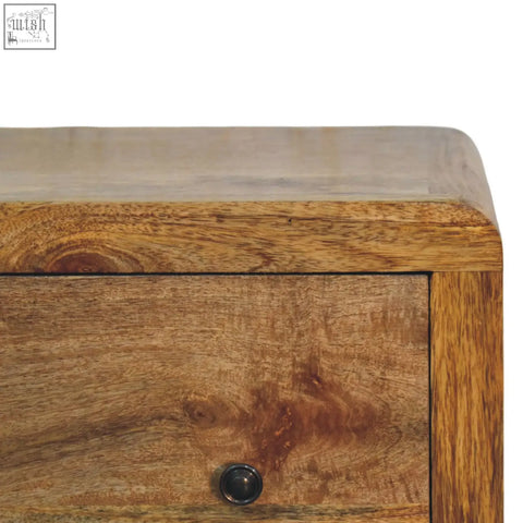 Oakish three drawer chest rustic wooden nightstand with warm natural oak finish and visible grain patterns